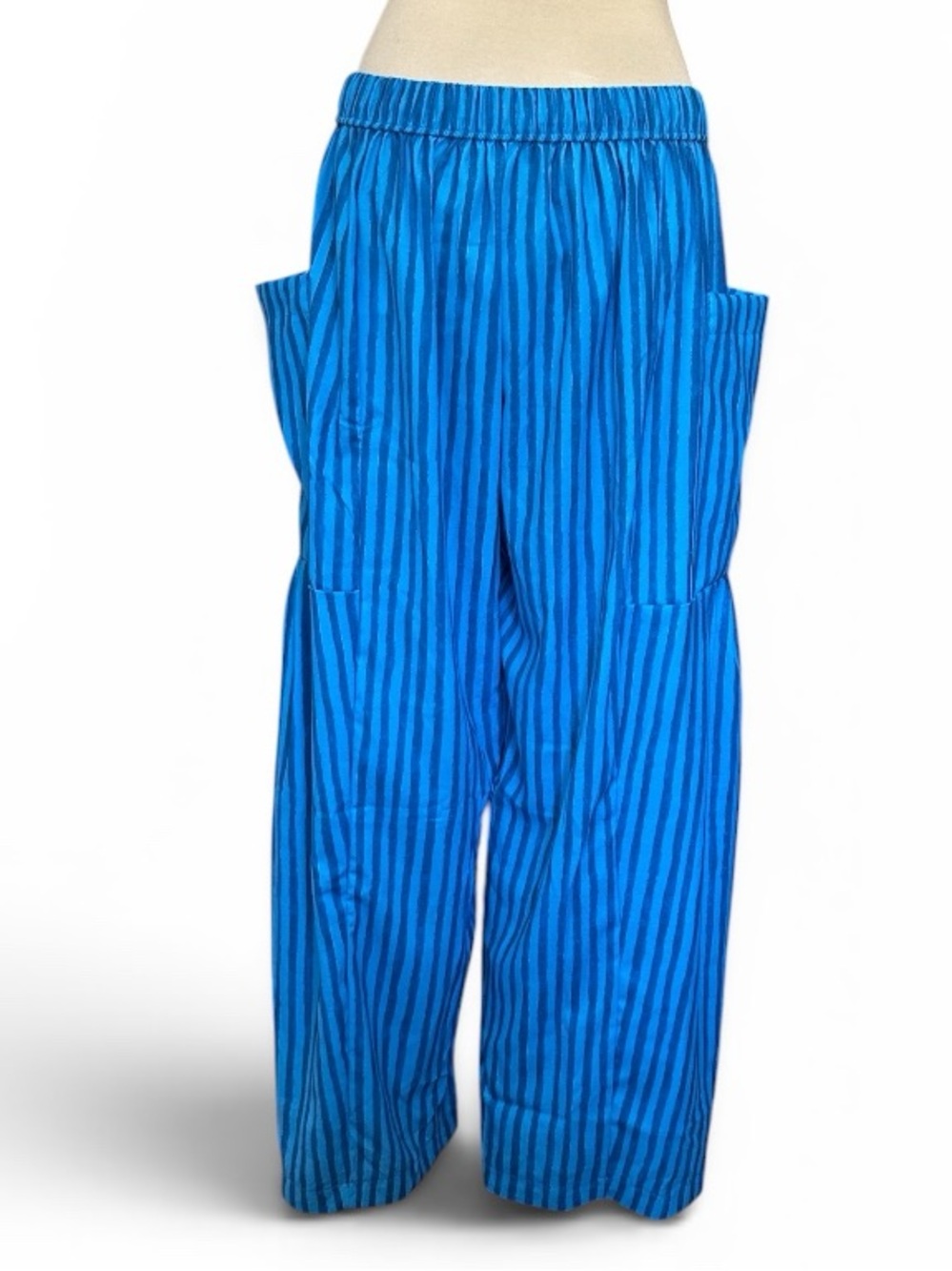 Bright Blue Wide-Leg Striped Pants #469 - Picture 2 of 4